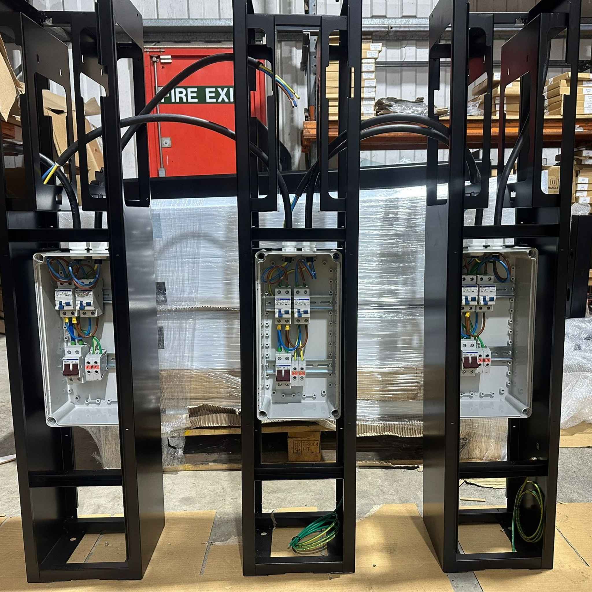 EVT45 Maxi Charger Dual Pillar internal frame with pre-fitted electrical enclosures